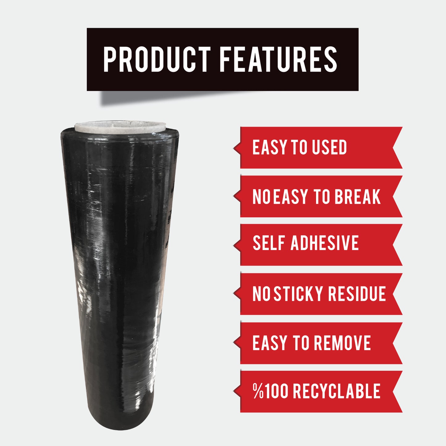 Stretch Film Black - Industrial Heavy Duty Plastic Shrink Wrap