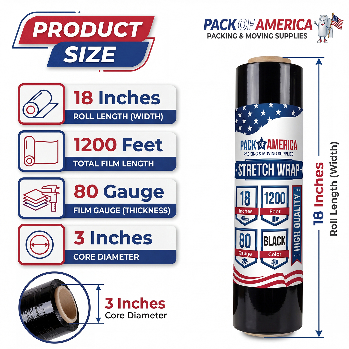 Stretch Film Black - Industrial Heavy Duty Plastic Shrink Wrap