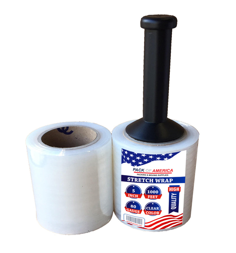 Mini Stretch Wrap Film | Plastic Shrink Wrap | Moving Supplies | Dispenser Options | Industrial Strength Hand Cling Wrap for Bundling and Wrapping